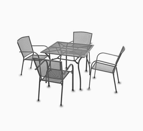 4 Pcs Iron Synthetic Fabric Chair plus 1 Iron Mesh Table